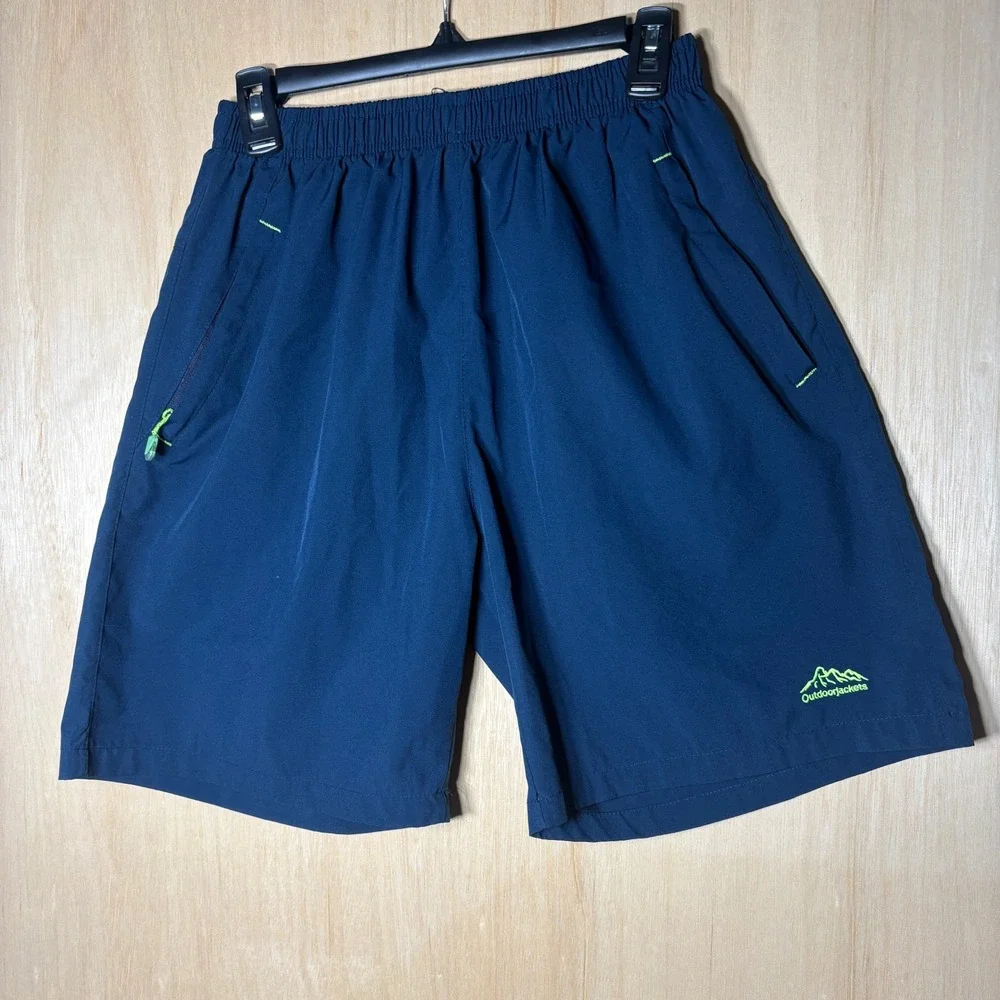 Outdoorjackets Mens Hiking Shorts Navy Blue Elastic Waist Active Shorts Baggy